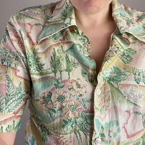 Vintage 70s "Youngbloods" Men's Short sleeve Disco Shirt with Large Lapels SZ L